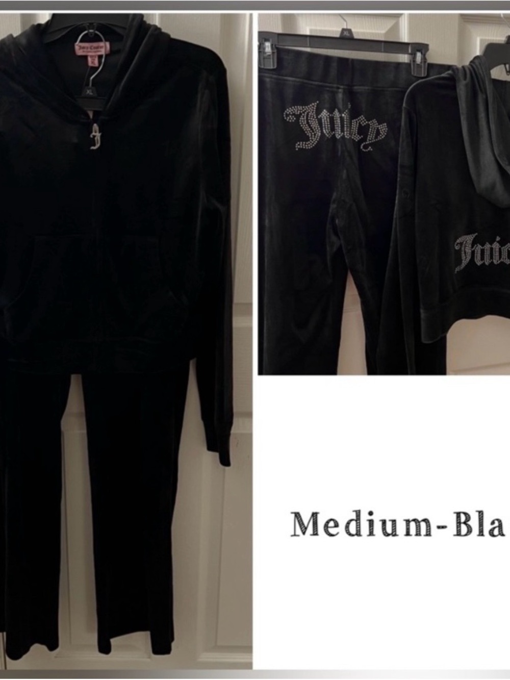 Juicy Couture Black Velour set hoodie and  Pants with Rhinestone Logo